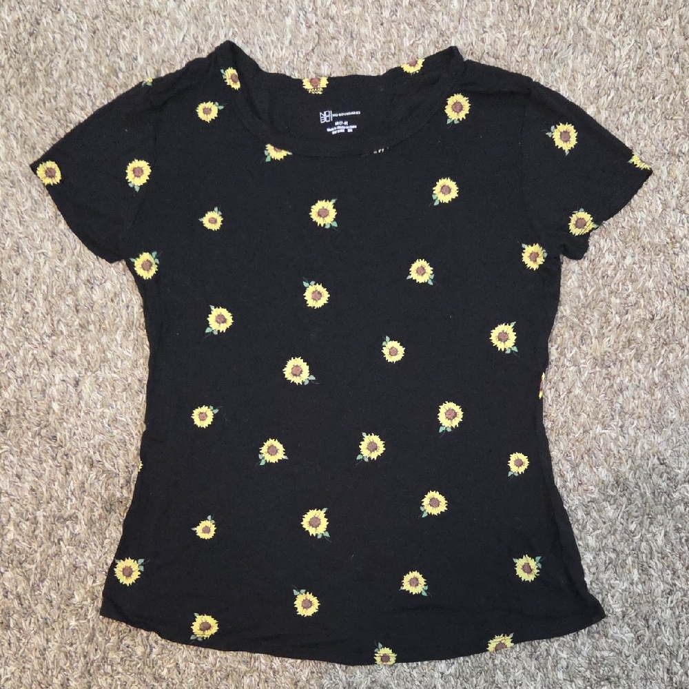 No Boundaries Black Tee with Sunflower Accents